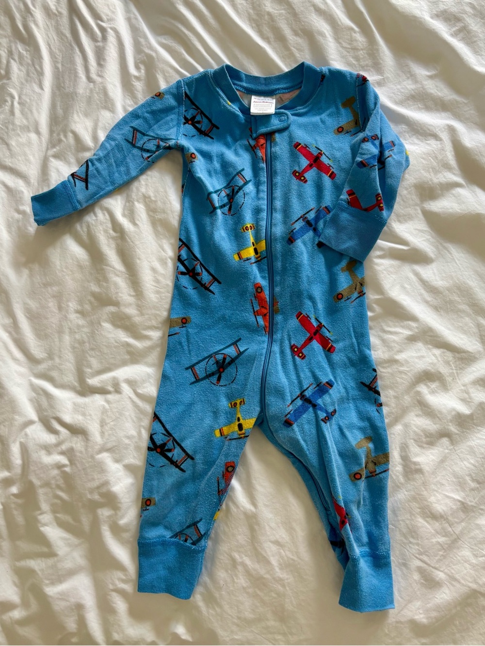 Hanna Andersson Airplane Print One-Piece Zipper Pajamas 12-18 mo
